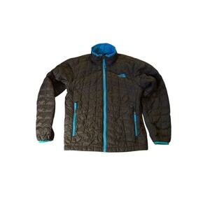 The North Face Boys Insulated Quilted Jacket Blue Trim Size M 10 12 Dark Gray